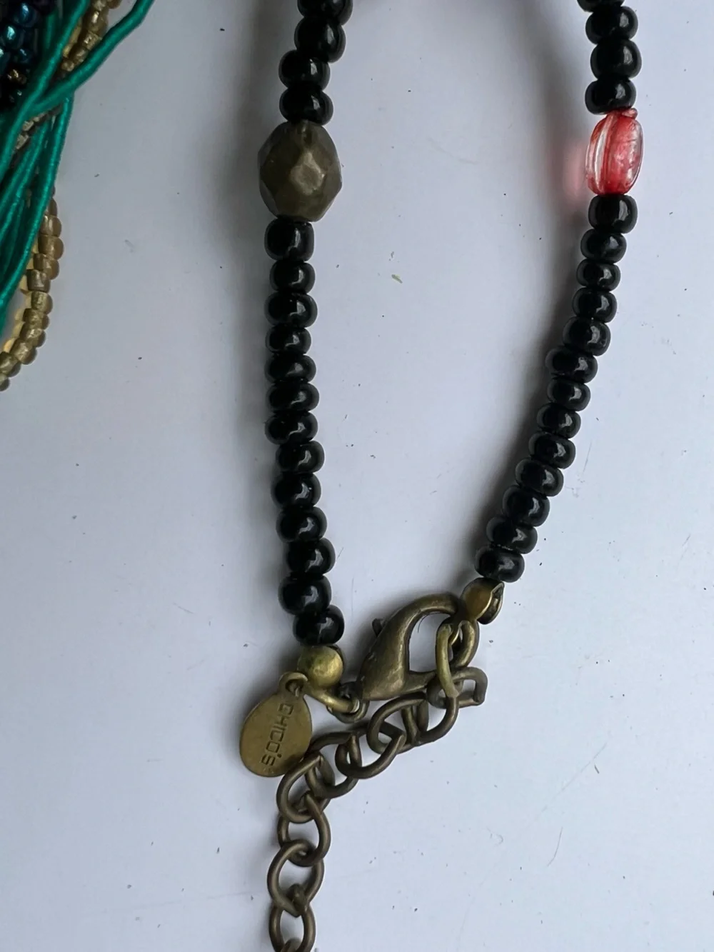 Chico's Black Beaded Necklace with Multicolor Accent Beads and Geometric Pendant